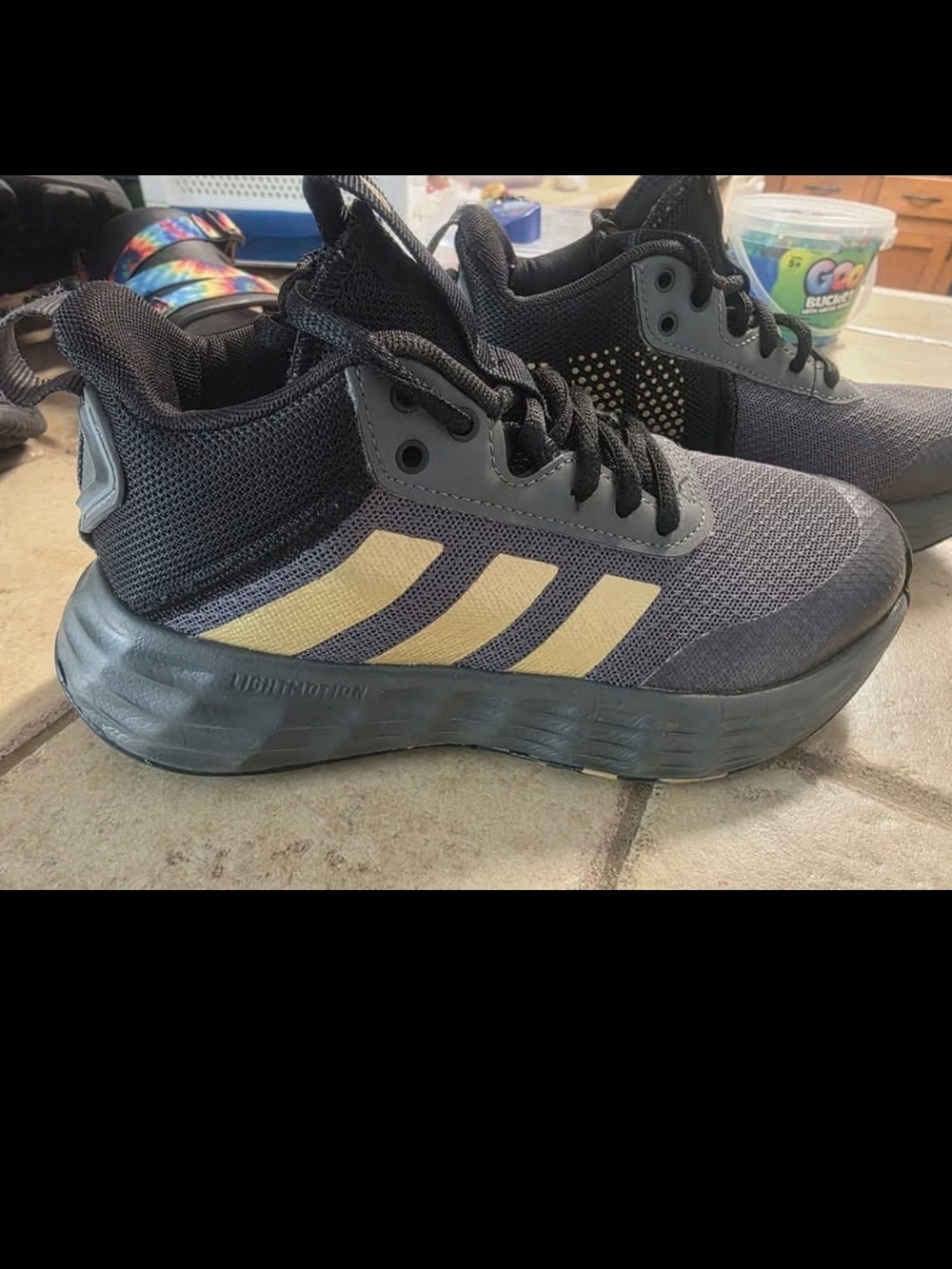 adidas Kids Black Sneakers with Gold Stripes
